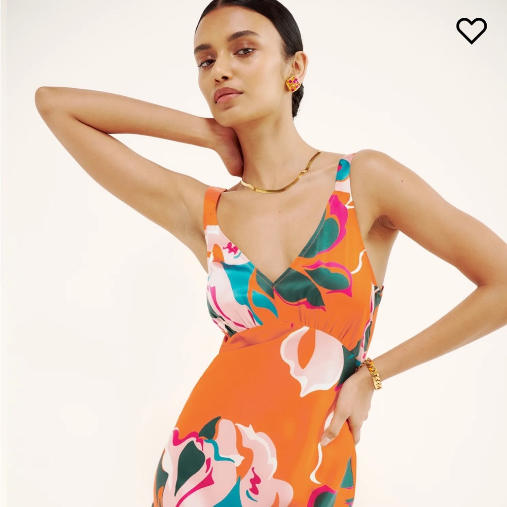 Reformation Daytona Silk Dress Size M, Orange, Floral, Mint Condition